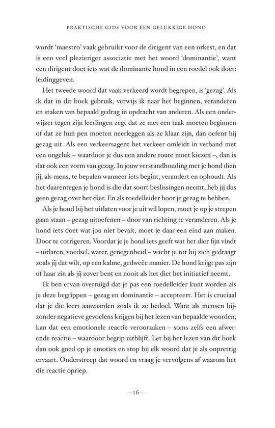 Tekst uit "Praktische gids voor een gelukkige hond" met paginanummer 16.