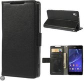 Lychee Wallet Hoesjes Sony Xperia Z2 zwart