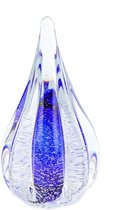 Glazen urn. Asbestemming. "Sparkle" (sprankeling) blauw. 13 cm hoog.