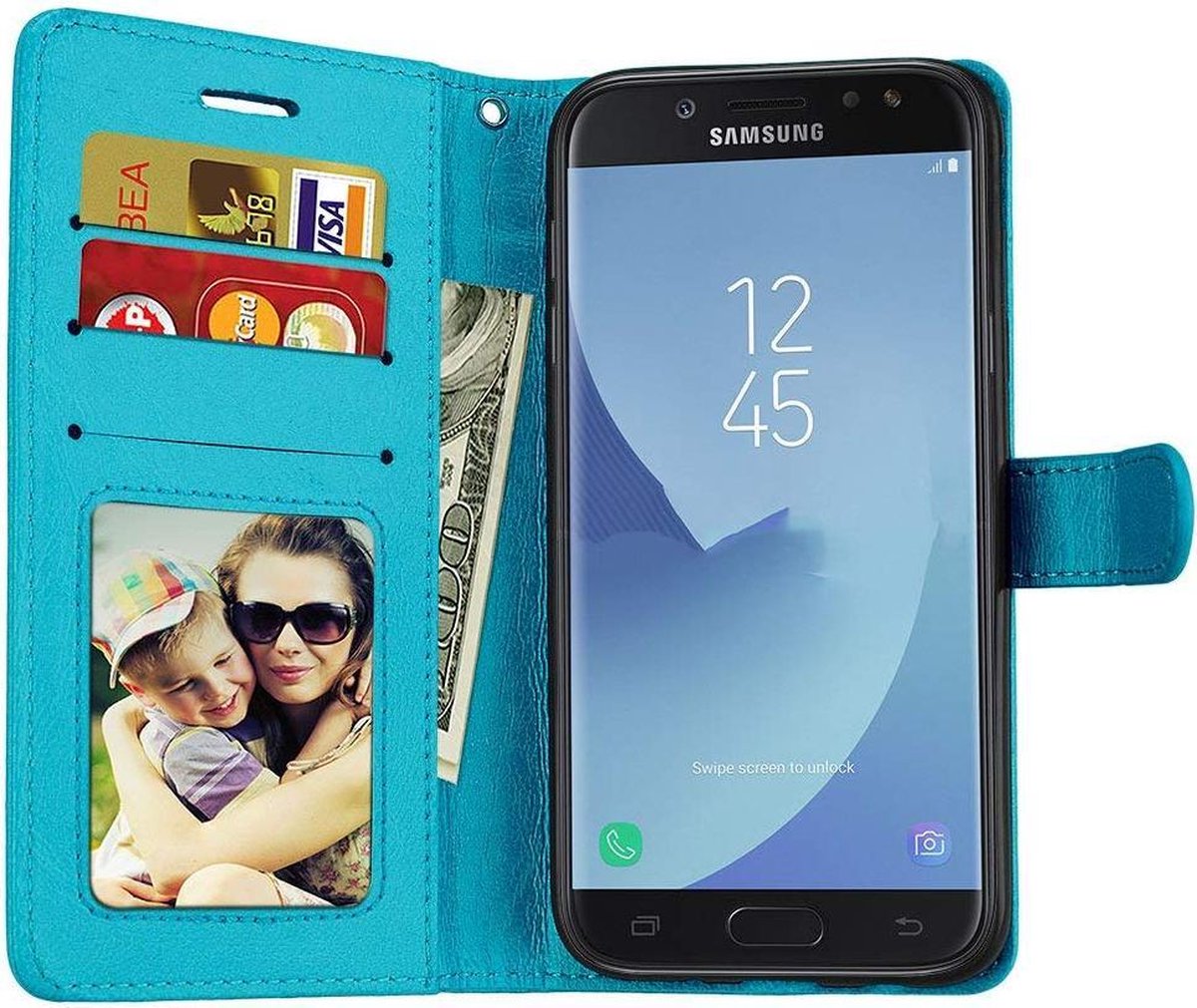 vieren Aankondiging bovenstaand Portemonnee hoesje voor Samsung Galaxy Grand Prime Pro 2018 - Turquoise |  bol.com