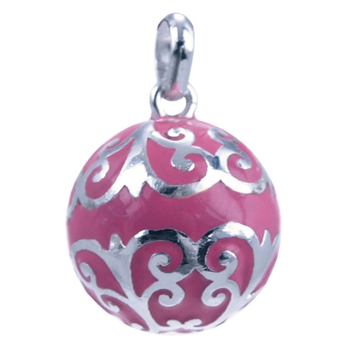 Zilveren Zwangerschap klankbal ketting hanger - roze