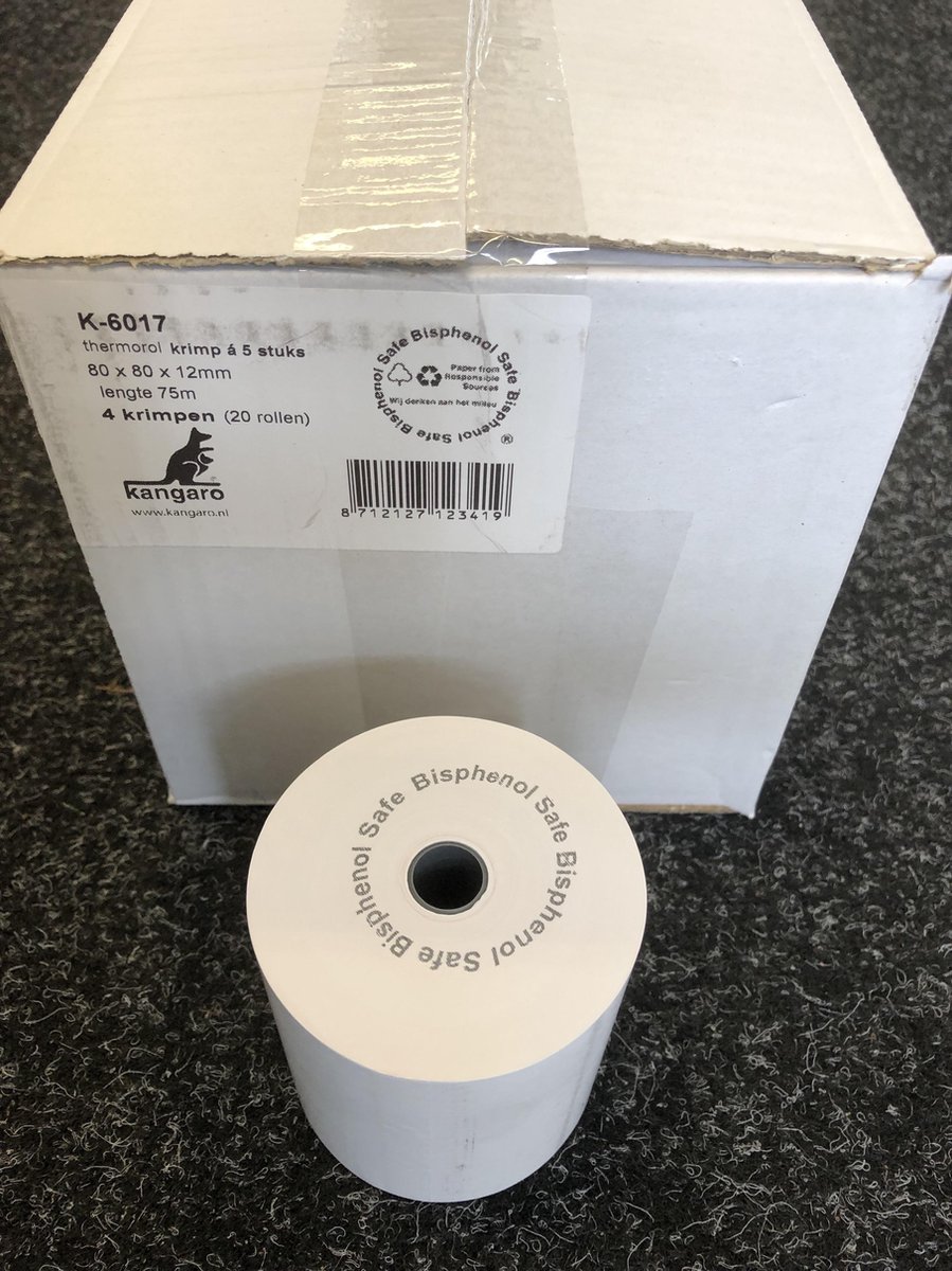 1 doos van 30 Kassabonrollen (80x80x12mm) (Breedte x dikte rol x  middengat) Euro-Label BV