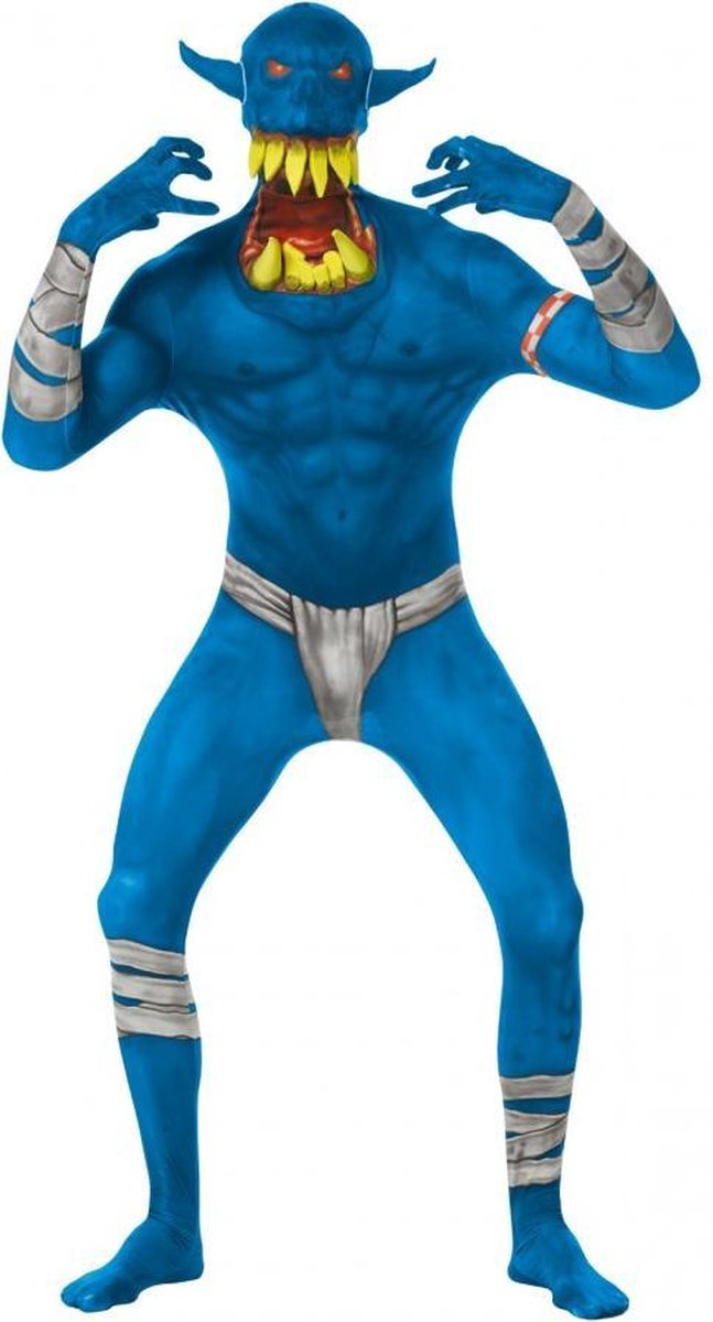 Morphsuits™ Orc Jaw Dropper Blauw - SecondSkin - Verkleedkleding - 164/176 cm