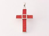Zilveren kruishanger met rode koraal steen