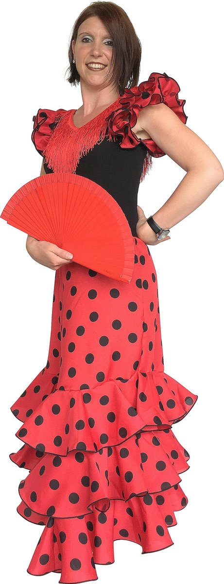 Spaanse jurk - Flamenco jurk Deluxe - Rood Zwart - Maat 38/40 - Volwassenen  - Verkleed... | bol.com