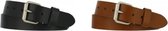 De Riemenspecialist  - Combi deal 2 leren riemen met rol gesp in de kleuren Zwart en Cognac 4 cm breed maat 115 - Echt Leer - Totale lengte 130