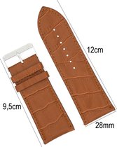 Horlogeband Leer 28mm - Croco Band + Push Pin - Donker Bruin  - Sarzor