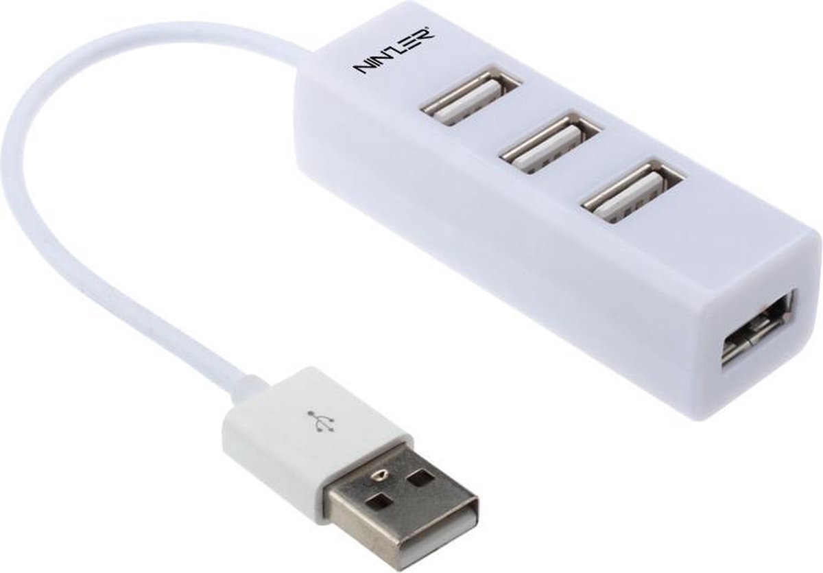 Ninzer Mini USB Hub met 4 USB 2.0 aansluitingen | Wit