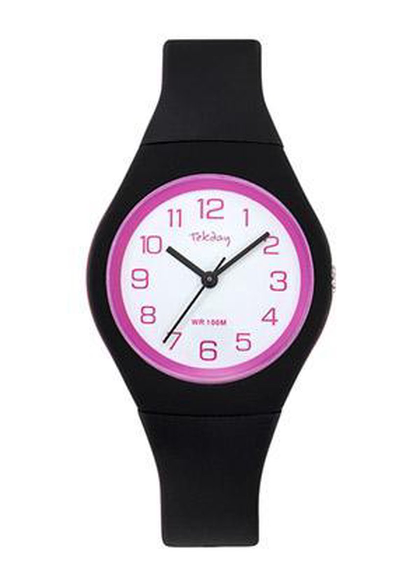 Tekday 654143 analoog horloge 34 mm 100 meter zwart/ roze