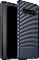 Carbon TPU Bescherm-Hoes Skin geschikt voor Samsung Galaxy S10 - Blauw