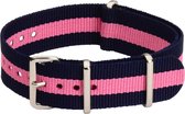 Premium Navy Blue Pink - Nato strap 20mm - Stripe - Horlogeband Blauw Roze + luxe pouch