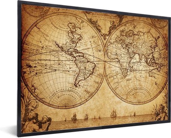 Ancienne carte du monde historique dans un cadre noir 60x40 cm | bol.com