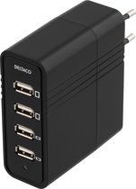 DELTACO USB-AC112  Wandlader, 230V tot 5V USB, 7A, 4x USB-poorten, zwart