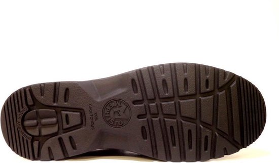 Zool van een zwarte Mephisto veterschoen. Toont het Mephisto logo en de tekst 'SHOCK ABSORBER'.