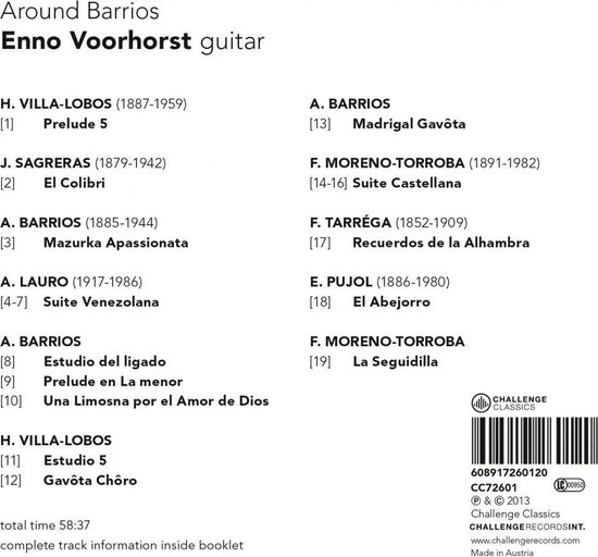 Albumhoes met titel 'Around Barrios Enno Voorhorst guitar' en tracklist.