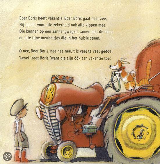 Jongetje kijkt naar trekker vol boerderijdieren.