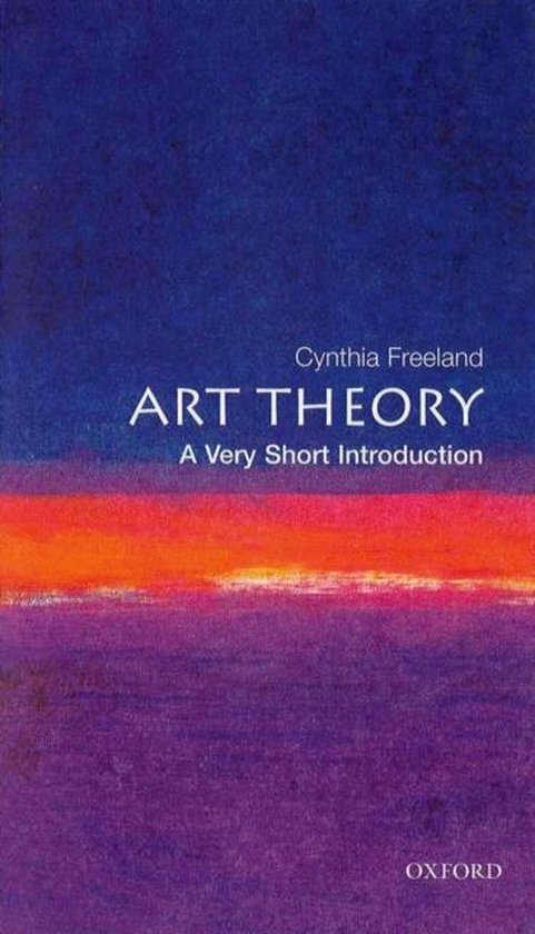 Couverture de livre avec des coups de pinceau abstraits violets, oranges et bleus. Titre : Art Theory A Very Short Introduction.
