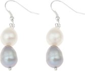 Zoetwater parel oorbel Big White and Grey Pearl