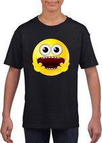 Smiley/ emoticon t-shirt geschrokken zwart kinderen XS (110-116)