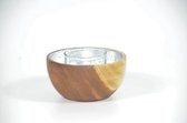 sfeerlicht waxinelichthouder hout - set van 2 - acaciahout en zilver - fairtrade van Kinta