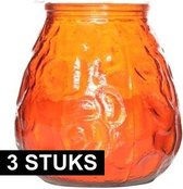 3x Oranje lowboy horeca kaarsen in glas 10 cm - Tafel/bistro kaarsen - Tafeldecoratie