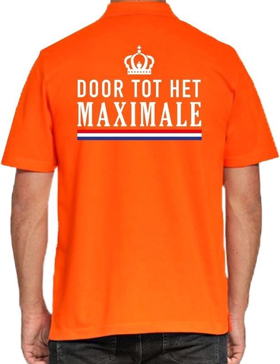 Afbeelding van product Bellatio Decorations  Koningsdag poloshirt / polo t-shirt Door tot het maximale oranje voor heren - Koningsdag kleding/ shirts XXL  - maat XXL