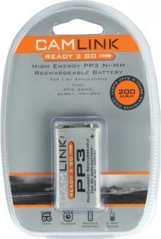 Camlink 9V (8,4V) 200mAh NiMH Oplaadbare batterij - PP3 - 6AM4 - 6LR61 -  MN1604 - 1 stuk | bol.com