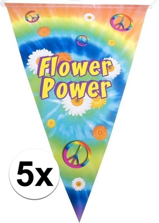 5x Vlaggenlijnen flower power hippie feest decoratie 5 meter -  Slinger/vlaggetjes voor... | bol.com