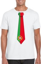 Wit t-shirt met Portugal vlag stropdas heren M