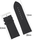 Horlogeband Leer- 28mm Aanzetmaat - Horlogebandje met Gladde Oppervlak + Push Pin - Zwart - Sarzor