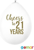 Ballonnen "Cheers to 21 Years" Wit met opdruk Goud (lucht)