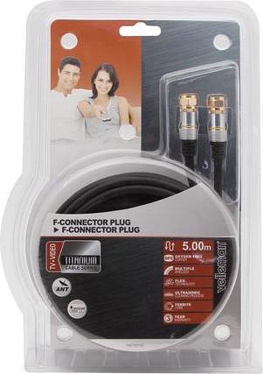 HQ - F-Connector Kabel - zwart - 5 meter