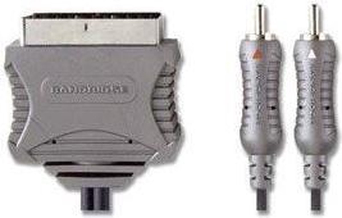 Bandridge VL7582 1.5m SCART (21-pin) 2 x RCA Grijs video kabel adapter