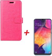 Etui Portefeuille Huawei Y6 2019 Rose avec Protecteur d'Écran en Verre Trempé