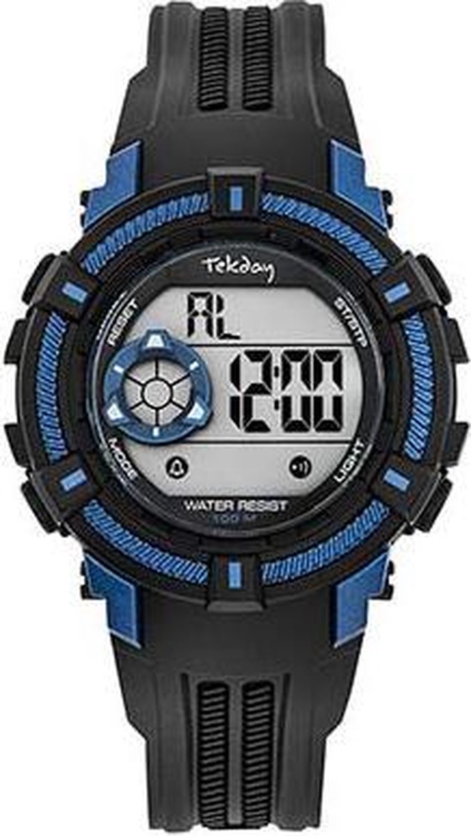Tekday 654017 digitaal horloge 38 mm 100 meter zwart- blauw