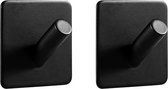 Zwarte Plakhaakjes Vierkant  - 2 Stuks - Zelfklevend – Mat Zwarte Handdoekhaakjes, Badkamer Haakjes Accessoires Zwart – Zelfklevende Ophanghaakjes keuken, toilet