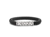 SILK Jewellery - Zilveren Armband - Crossline - 423BLK.19 - zwart leer - Maat 19