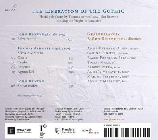 Achterkant van een muziek-cd met tekst en tracklijst voor 'The Liberation of the Gothic'.