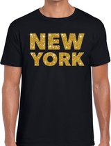 New York gouden glitter tekst t-shirt zwart heren L