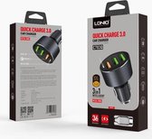Ldnio C703Q  Autolader 3.6A USB Snelle Auto oplader 3 poorten Met 1 Meter Micro USB Kabel geschikt voor o.a Huawei P6 P7 P8 P9 Lite
