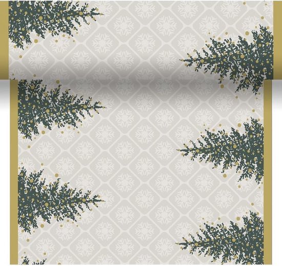 Kerst thema tafelloper/placemats grijs/goud kerstbomen 40 x 480 cm