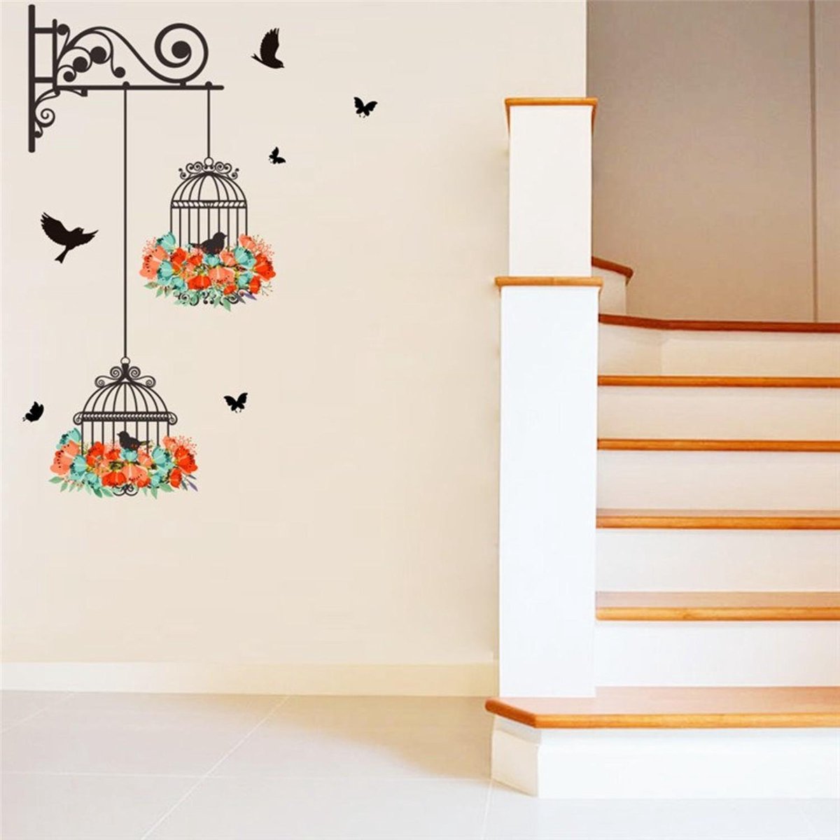 Elemental Goods® Decoratieve muursticker Vogelkooien | home décor Zwart
