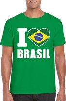 Groen I love Brazilie fan shirt heren S