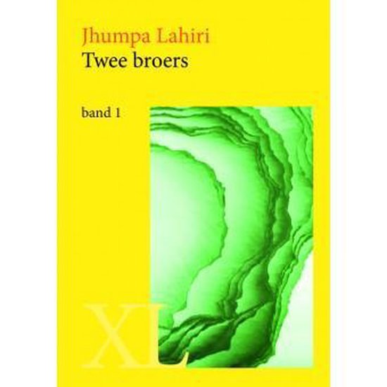 Boek 'Twee broers' door Jhumpa Lahiri, band 1, met gele kaft en groene abstracte afbeelding.