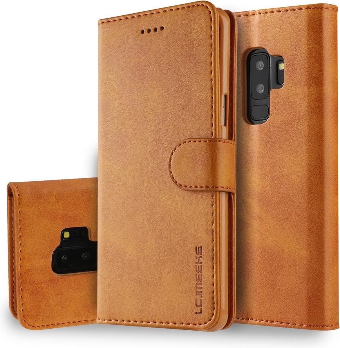 LC.IMEEKE Luxe Book Case - Geschikt voor Samsung Galaxy S9 Plus Hoesje - Bruin