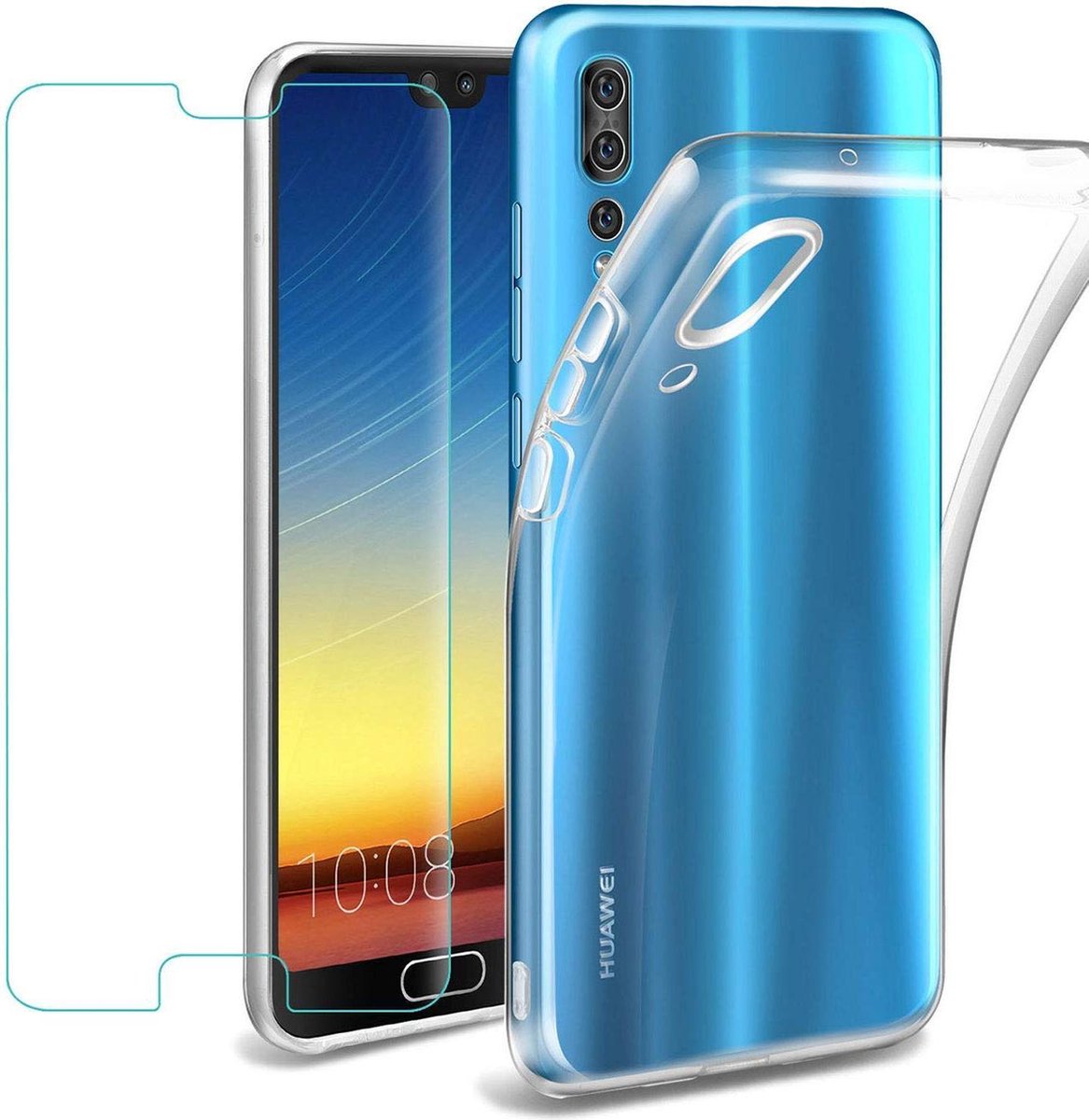 Huawei Y7 2018 TPU silicone case hoesje Met Tempered glass Screen Protector Set
