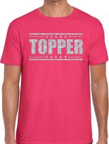 Roze Topper shirt in zilveren glitter letters heren - Toppers dresscode kleding L