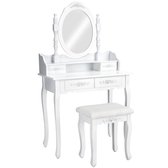 Table de maquillage TecTake/coiffeuse avec miroir et tabouret – Blanc – Bois – 402072