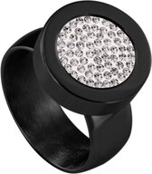 Quiges RVS Schroefsysteem Ring Zwart Glans 20mm met Verwisselbare Zirkonia Wit 12mm Mini Munt