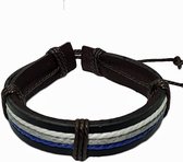 Armband schuifknoop leder met touw - blauw grijs wit